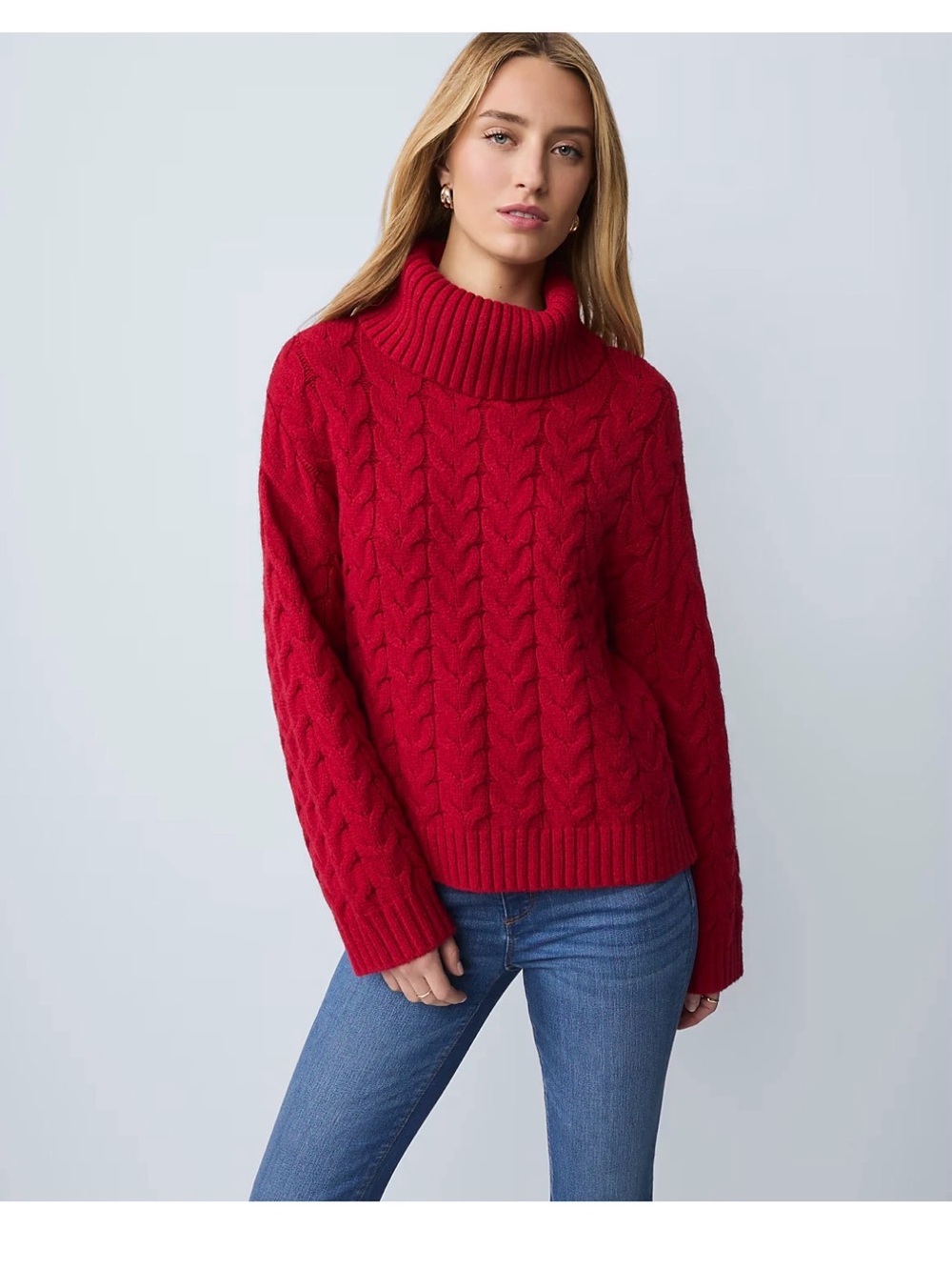 NWT $109 Ann Taylor Weekend Womens Red Cable Knit Turtleneck Sweater sz S